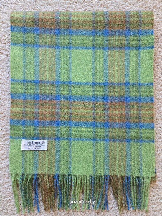 John Hanly Accessories - NWOT Lambswool Scarf John Hanly Ireland Plaid Wool Green Blue Brown